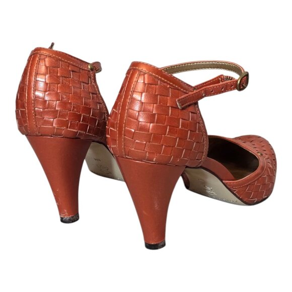 Retro ANTONIO MELANI Burnt Orange Woven Leather Heel sz 8 - Picture 5 of 8